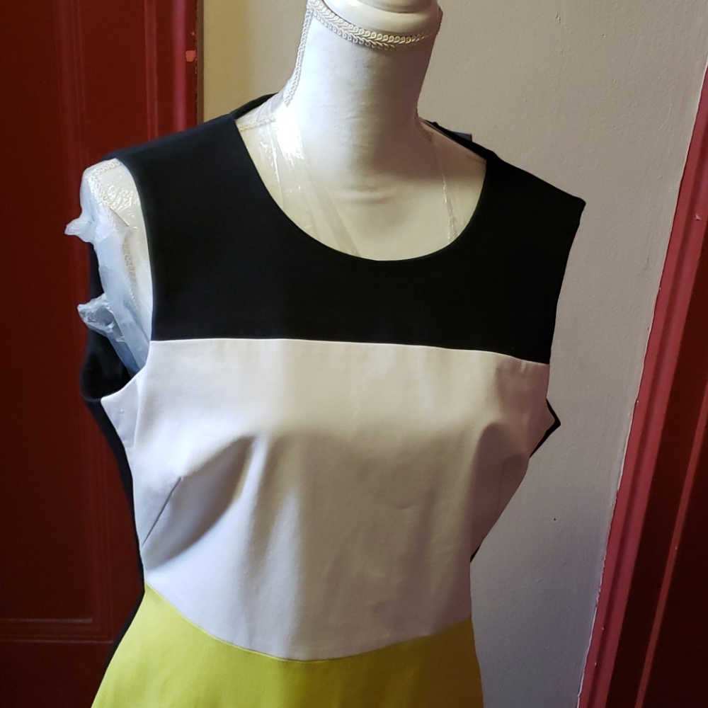 Calvin Klein  b7c blk/wht/ citron Dress Size 14 - Picture 13 of 16